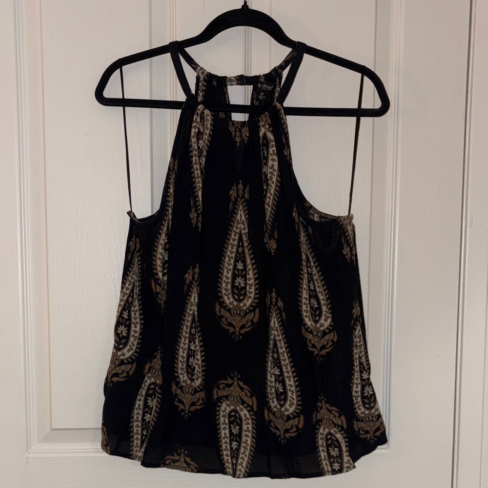 Lucky Brand Women’s Black Paisley Halter Tank Top